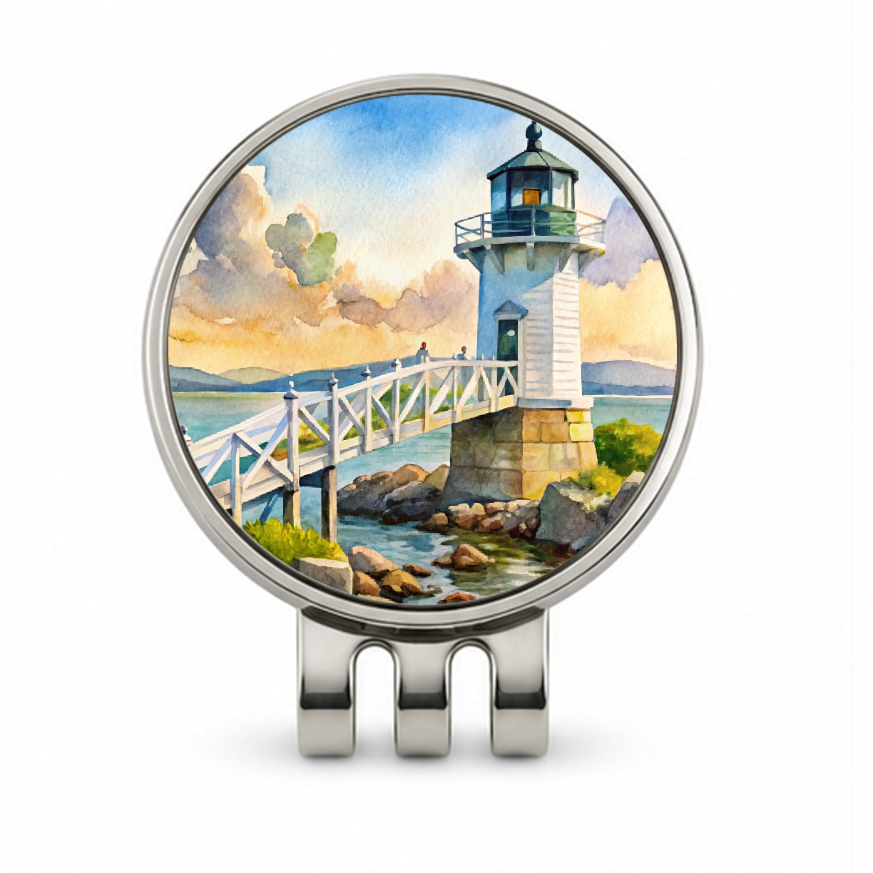 Lighthouse Like Marshall Point Maine Watercolor Golf Hat Clip with Ball Marker