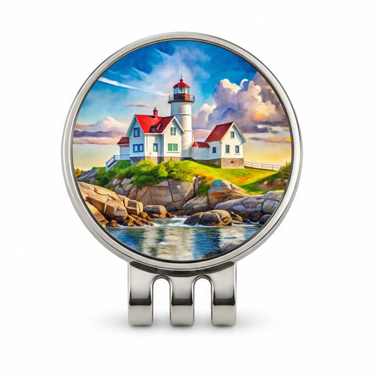 Lighthouse Like Nubble Lighthouse Maine Watercolor Golf Hat Clip with Ball Marker