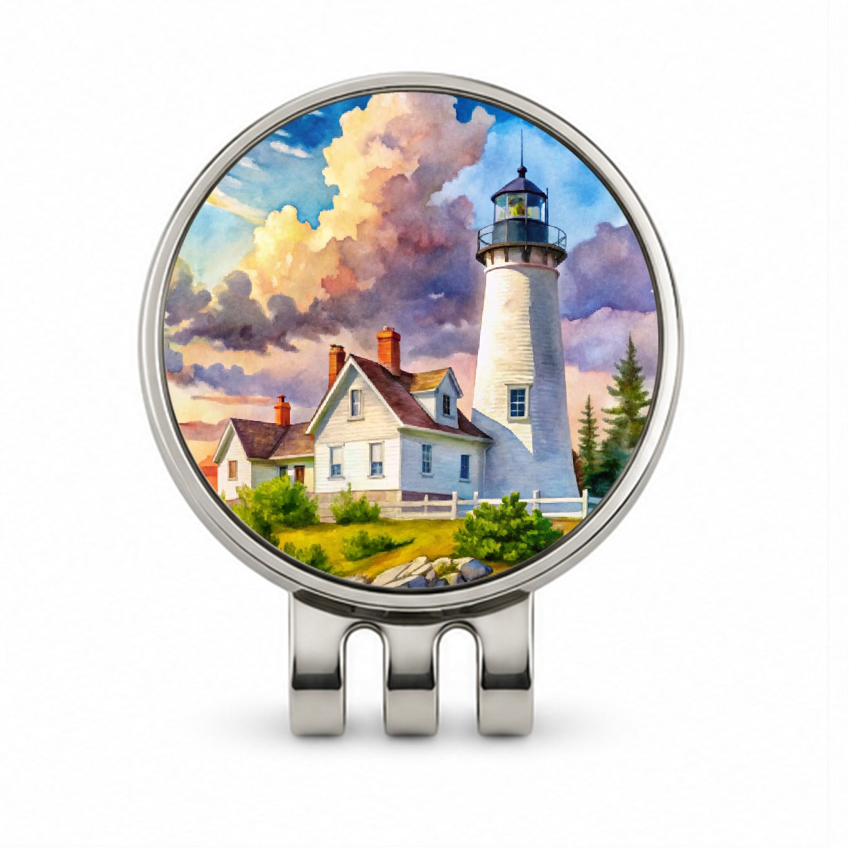 Lighthouse Like Pemaquid Point Maine Watercolor Golf Hat Clip with Ball Marker