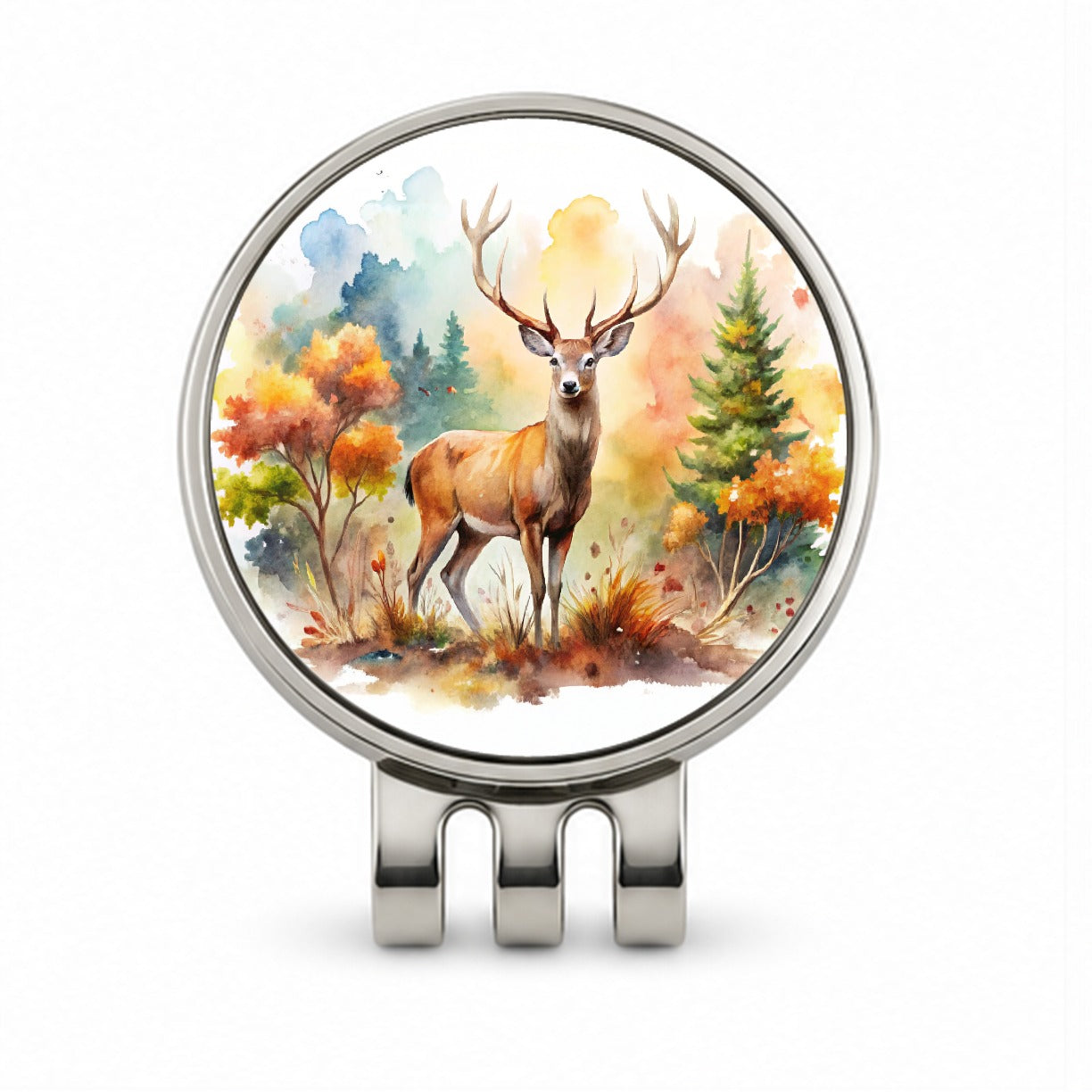 Majestic Deer Hunting Hunter Watercolor Golf Hat Clip with Ball Marker