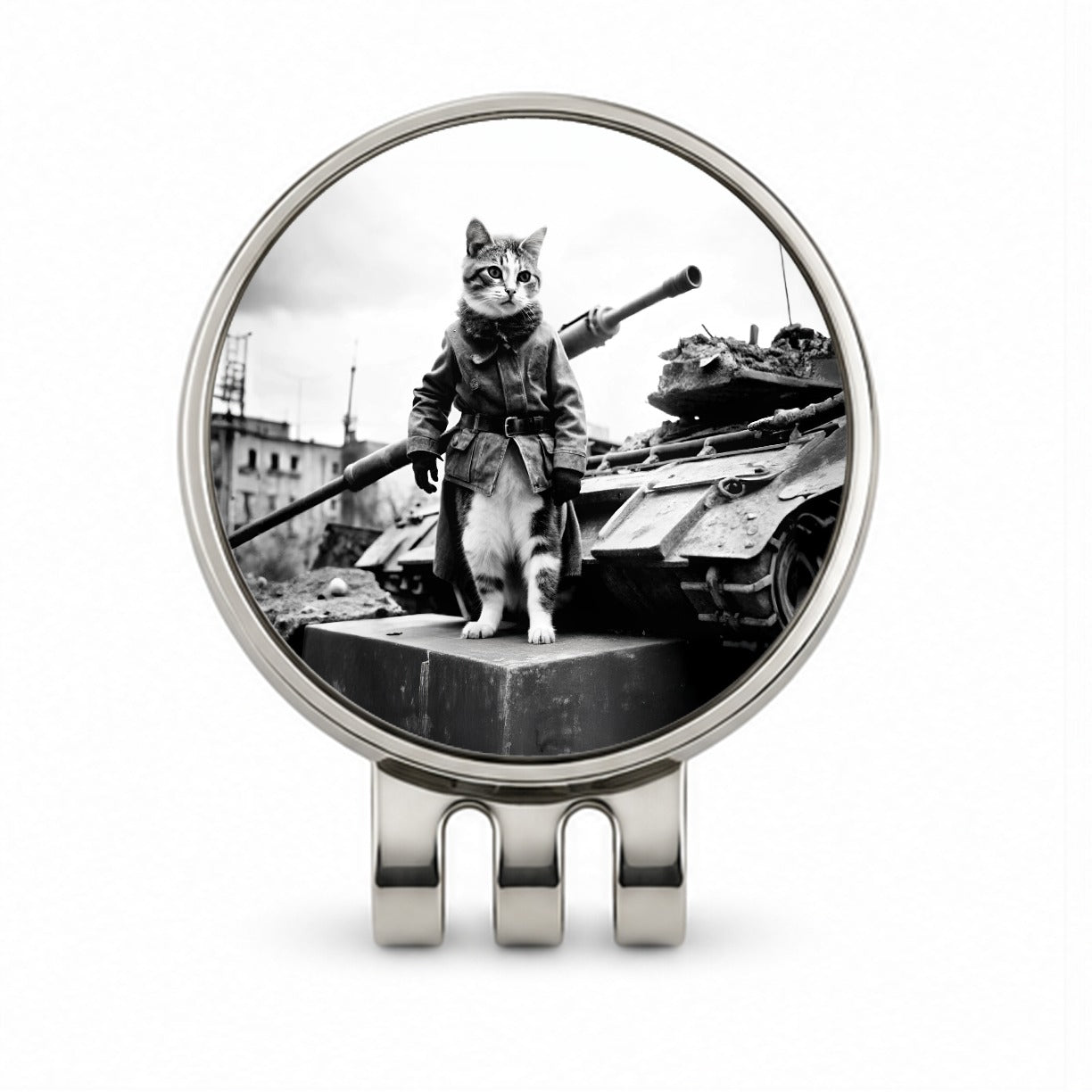 Military Resistance War Soldier Cat Retro Black And White Golf Hat Clip with Ball Marker