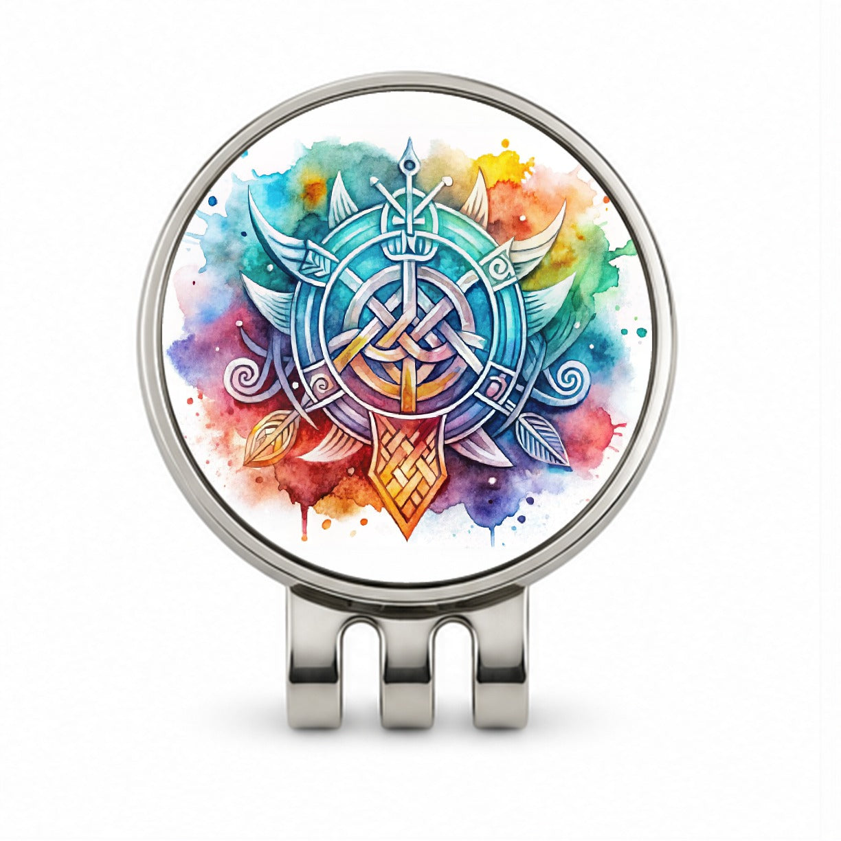 Norse Viking Symbols Watercolor Golf Hat Clip with Ball Marker