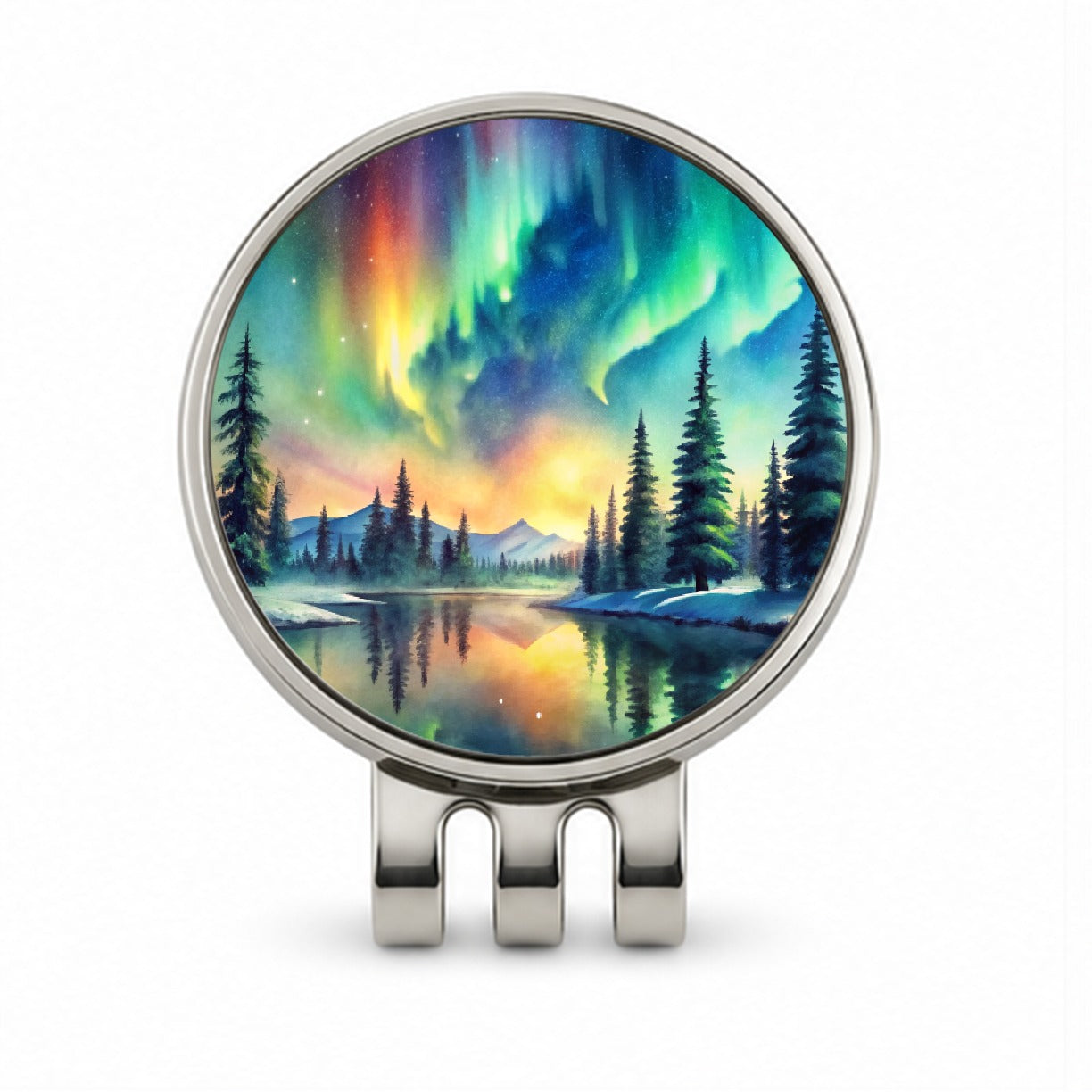 Northern Lights Watercolor Beautiful Golf Hat Clip with Ball Marker