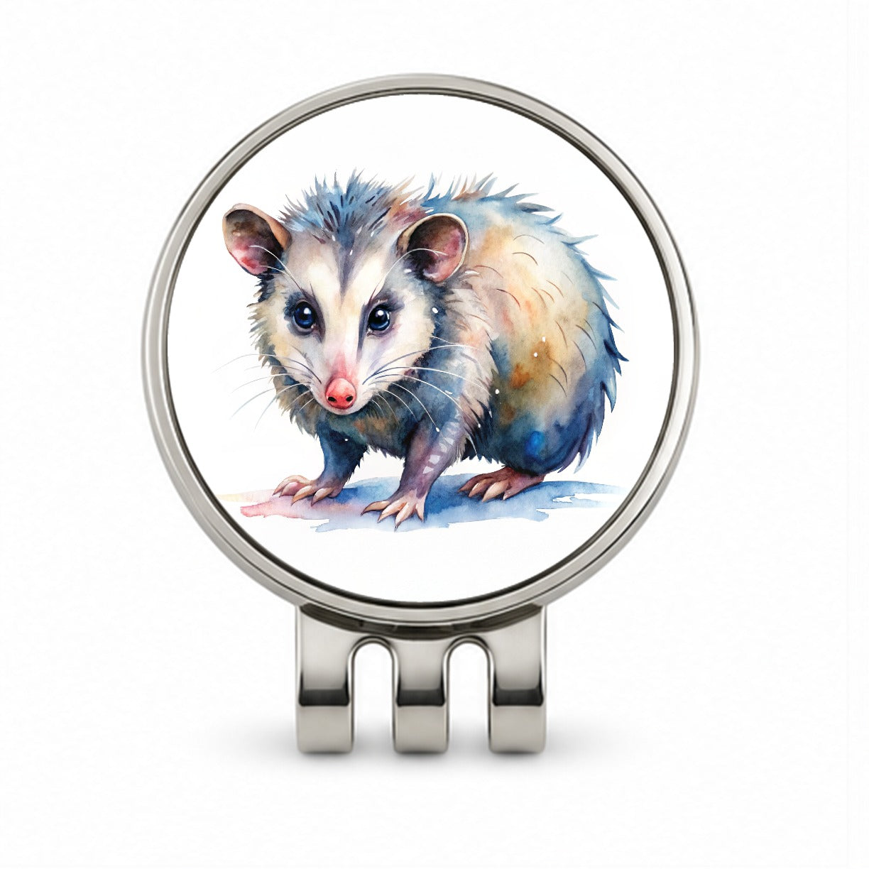 Opossum Watercolor Golf Hat Clip with Ball Marker