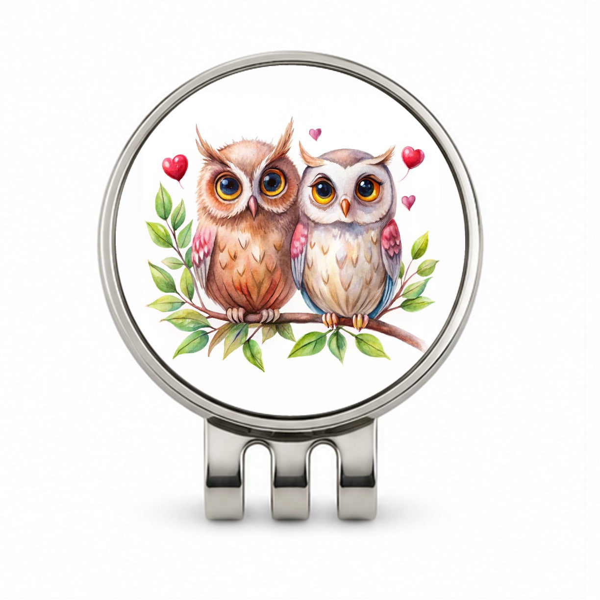 Owls In Love On Branch Hearts Valentine's Day Golf Hat Clip with Ball Marker