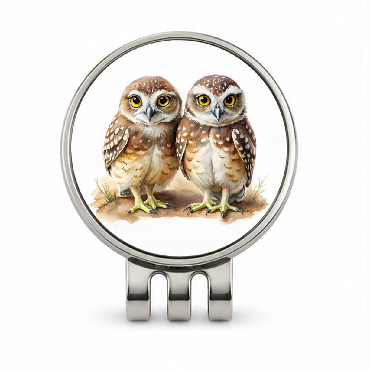 Pair Of Burrowing Owls Bird Watercolor Golf Hat Clip with Ball Marker
