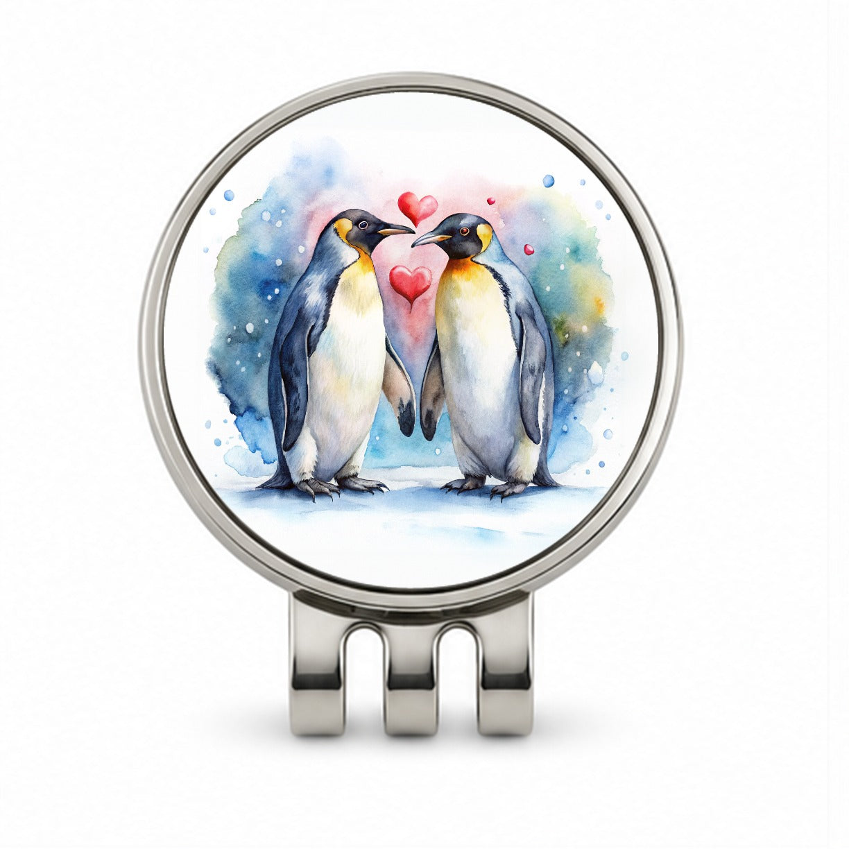 Penguins In Love Hearts Valentine's Day Golf Hat Clip with Ball Marker