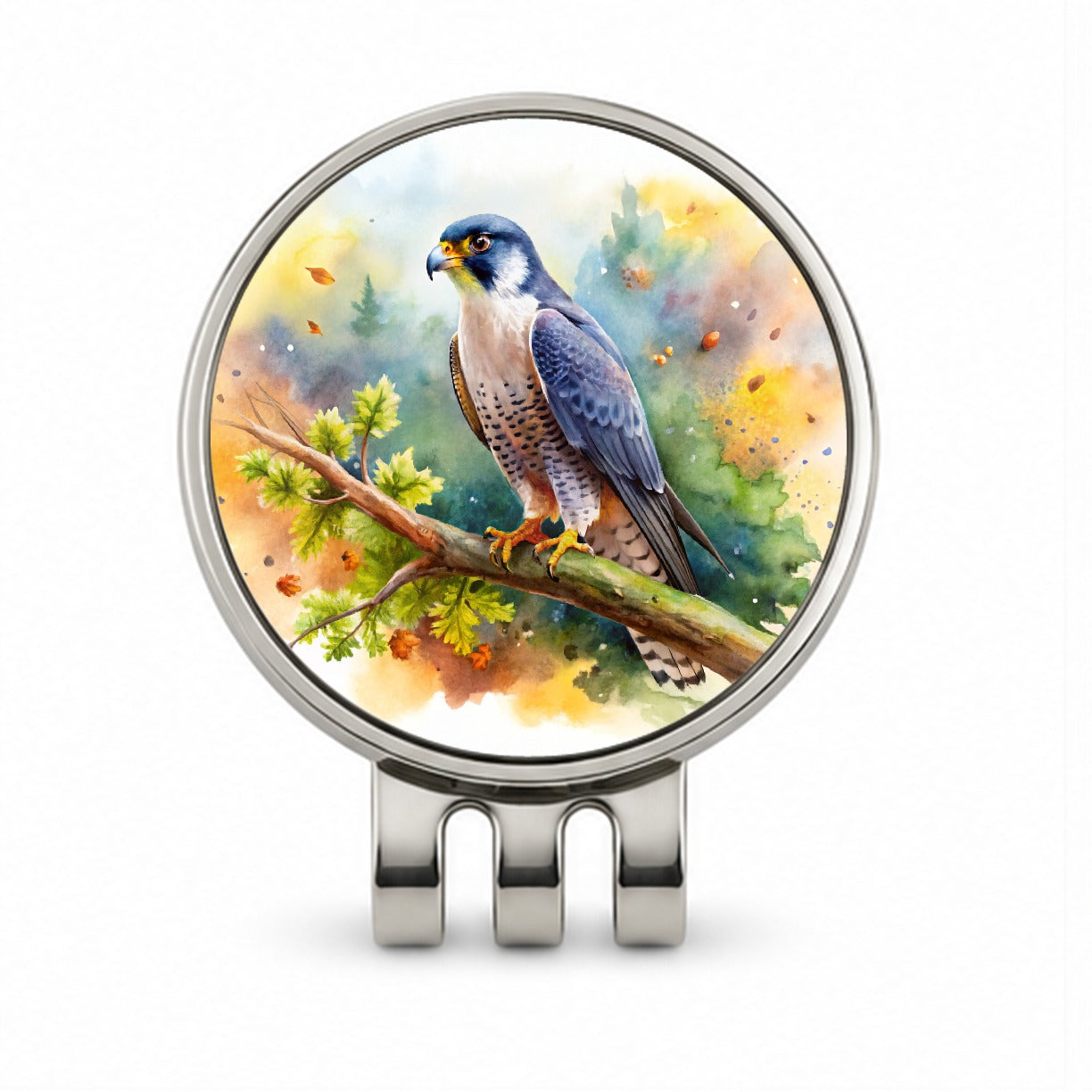 Peregrine Falcon Raptor Bird Of Prey In Tree Watercolor Golf Hat Clip with Ball Marker