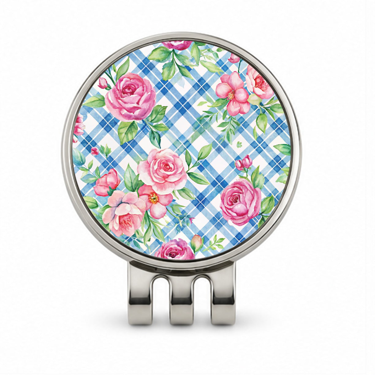 Pretty Pink Flowers Floral Blue Wallpaper Golf Hat Clip with Ball Marker