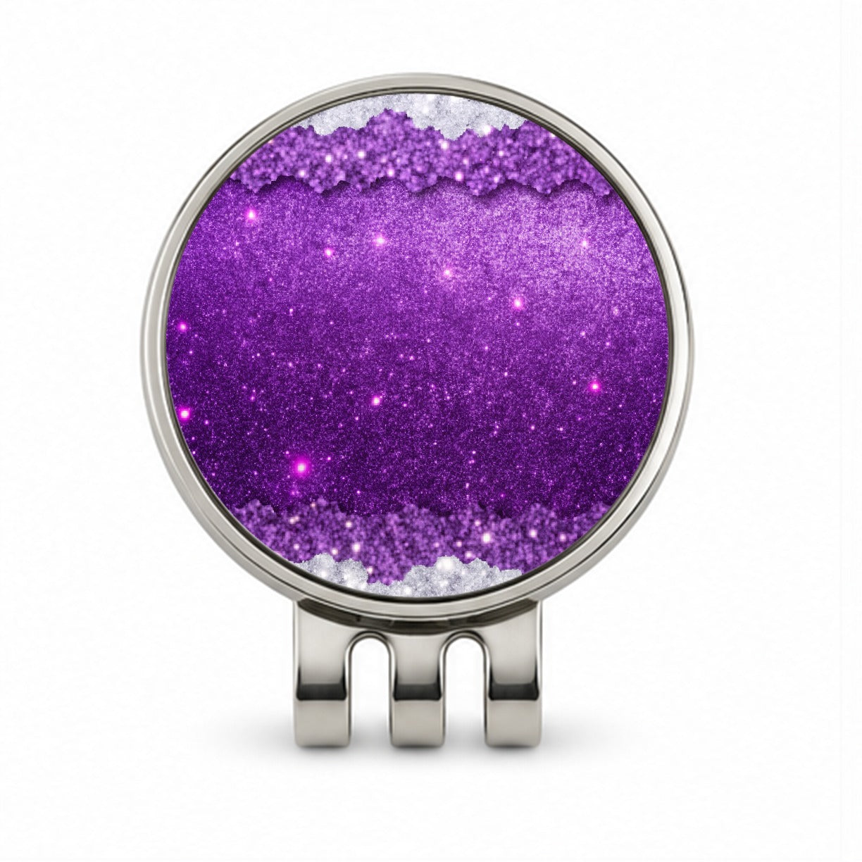 Purple Faux Glitter Golf Hat Clip with Ball Marker