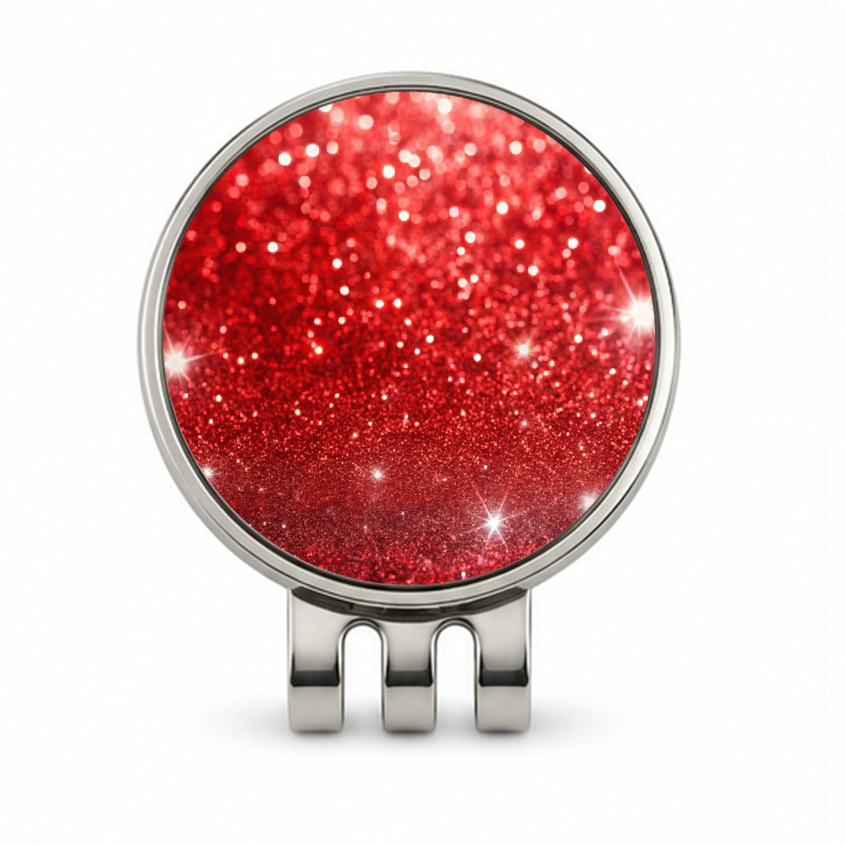 Red Faux Glitter Golf Hat Clip with Ball Marker