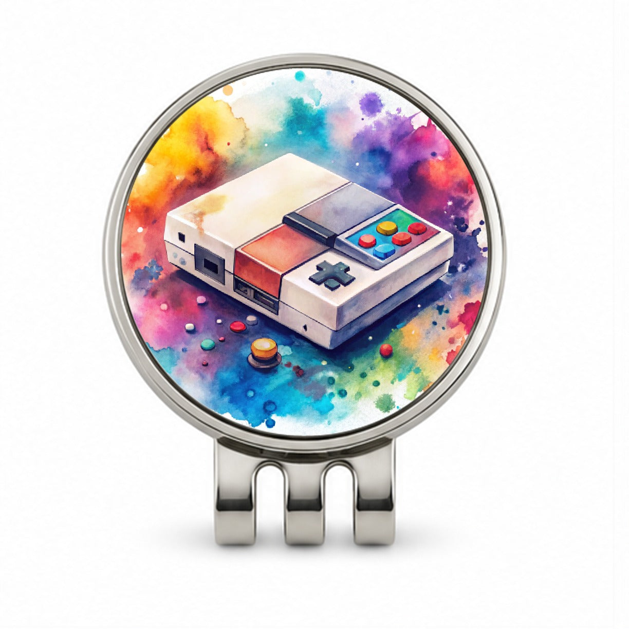 Retro Arcade Console System Watercolor Golf Hat Clip with Ball Marker