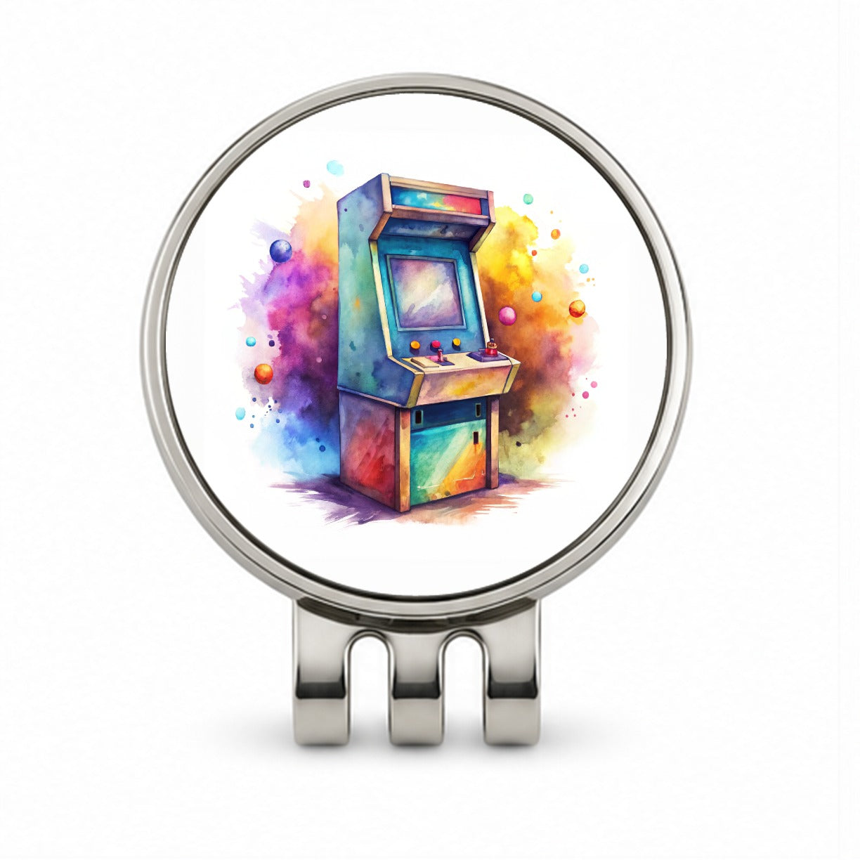 Retro Stand-up Arcade System Watercolor Golf Hat Clip with Ball Marker
