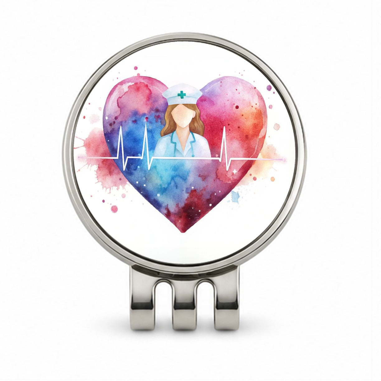 RN Nurse Life Pulse Heart Beat Watercolor Golf Hat Clip with Ball Marker