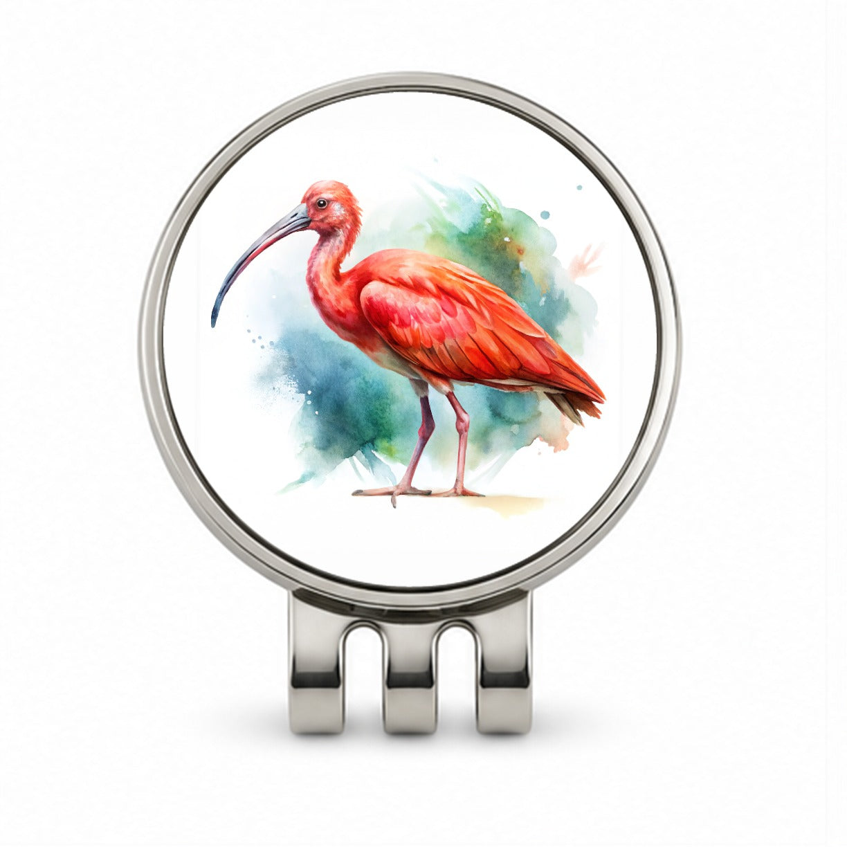 Scarlet Ibis Bird Watercolor Golf Hat Clip with Ball Marker