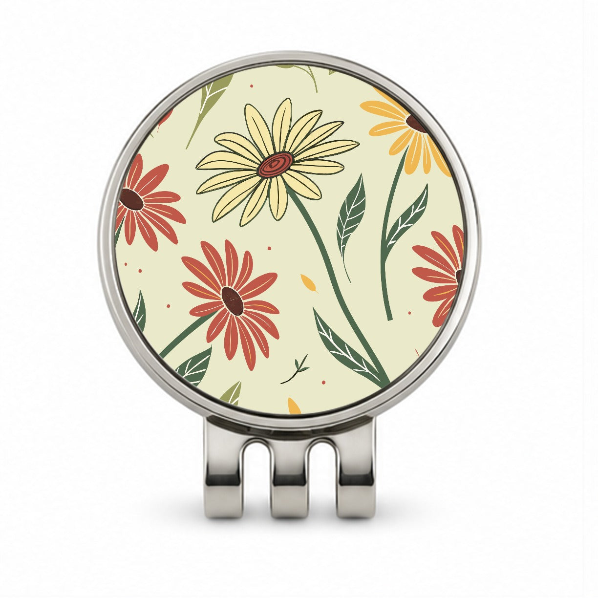 Scattered Sunflowers Sketch Golf Hat Clip with Ball Marker