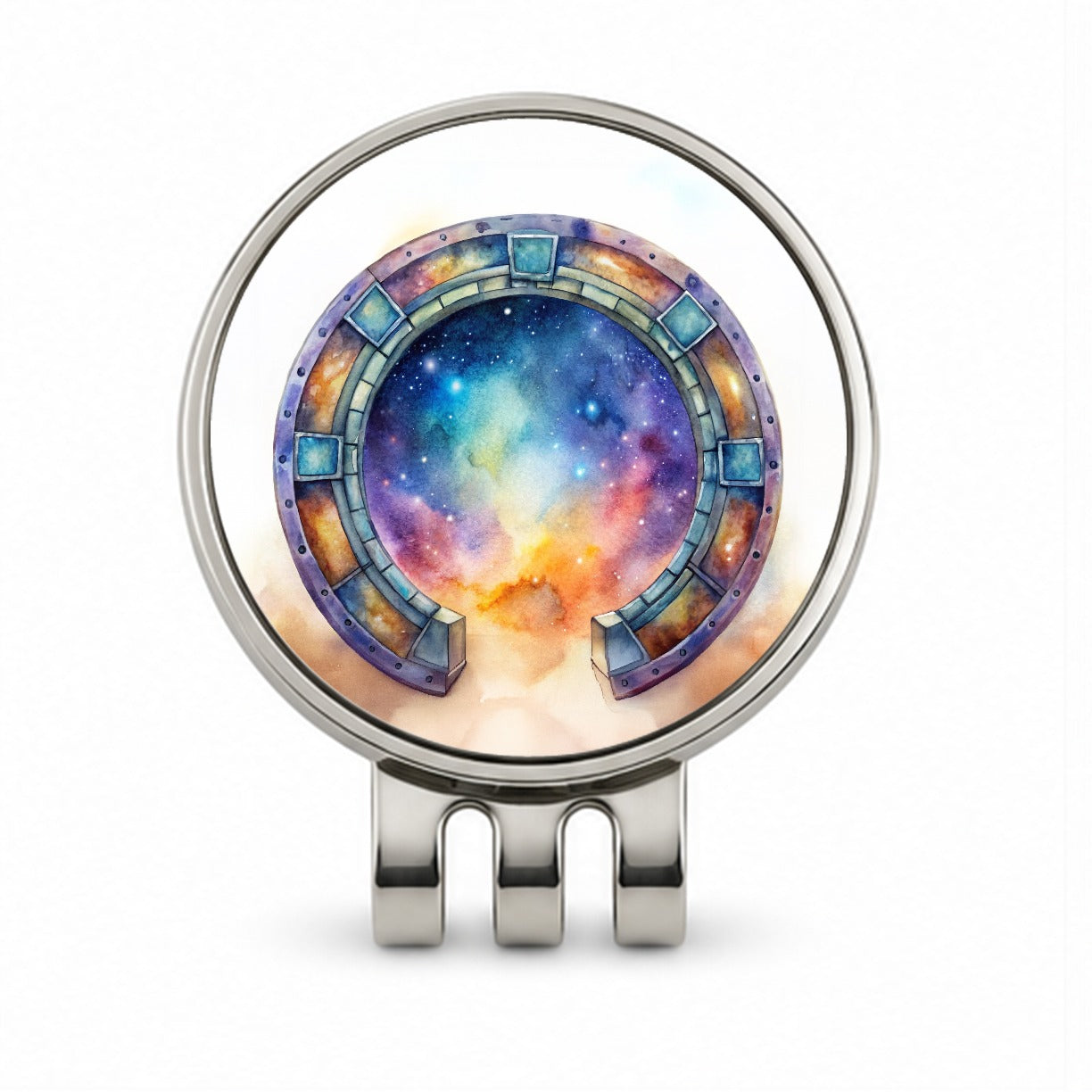 Sci-fi Gate Portal To The Stars Galaxies Watercolor Golf Hat Clip with Ball Marker