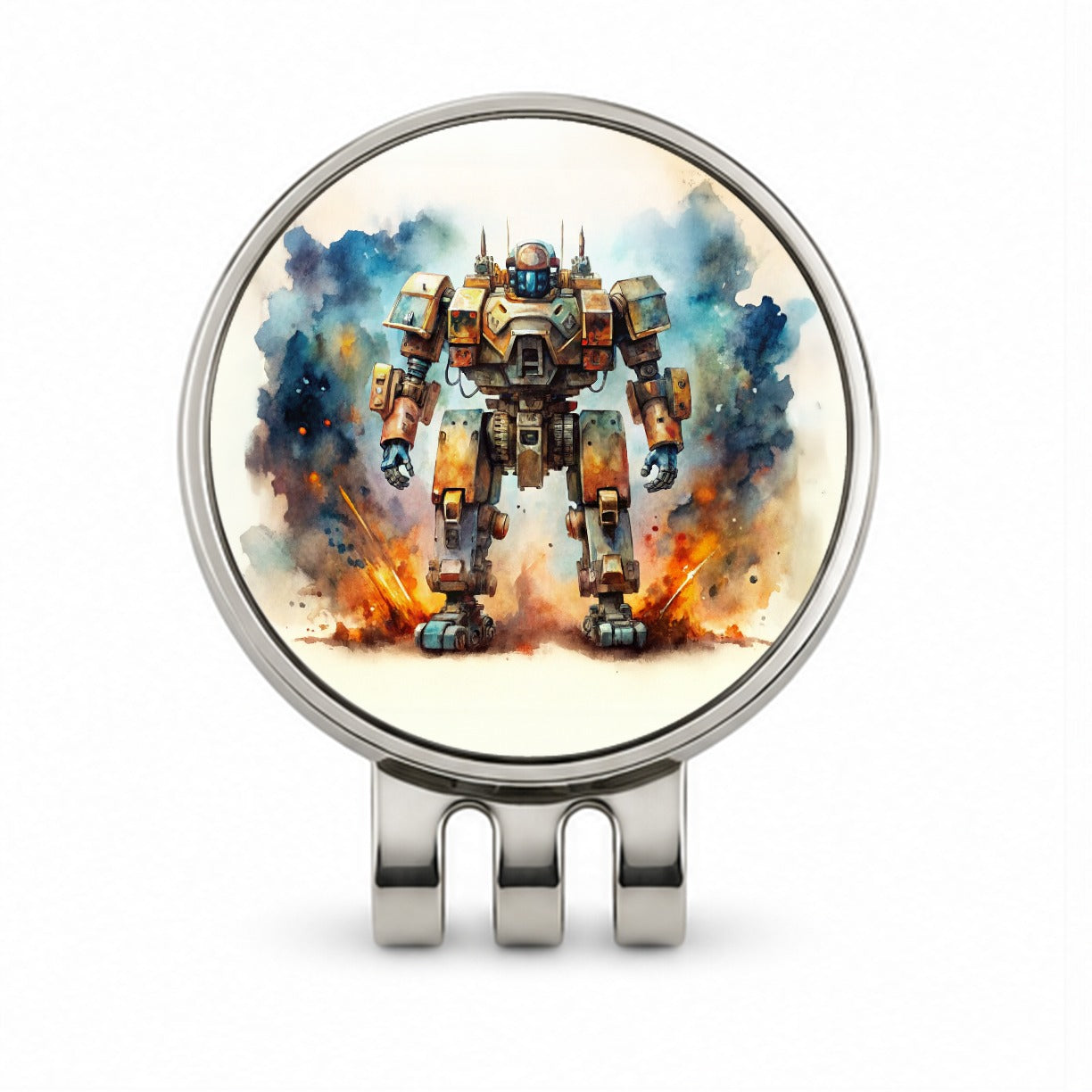 Sci-fi Steampunk Giant Robot Warrior Mech Watercolor Golf Hat Clip with Ball Marker