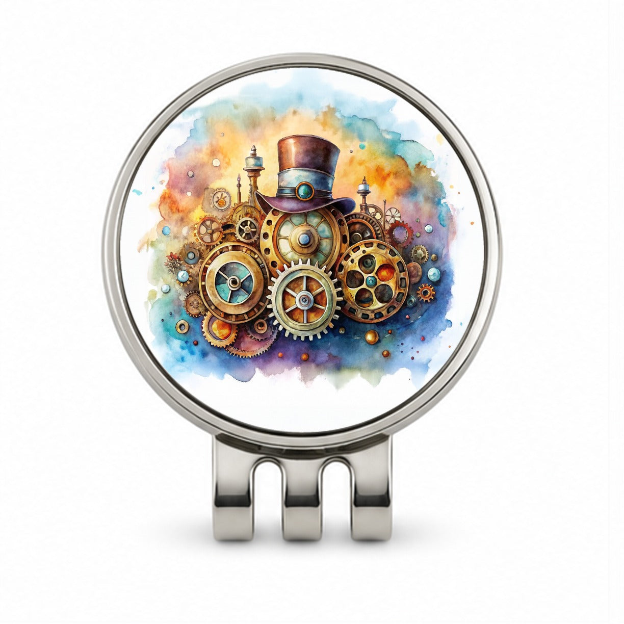 Sci-fi Steampunk Hat And Gears Watercolor Golf Hat Clip with Ball Marker