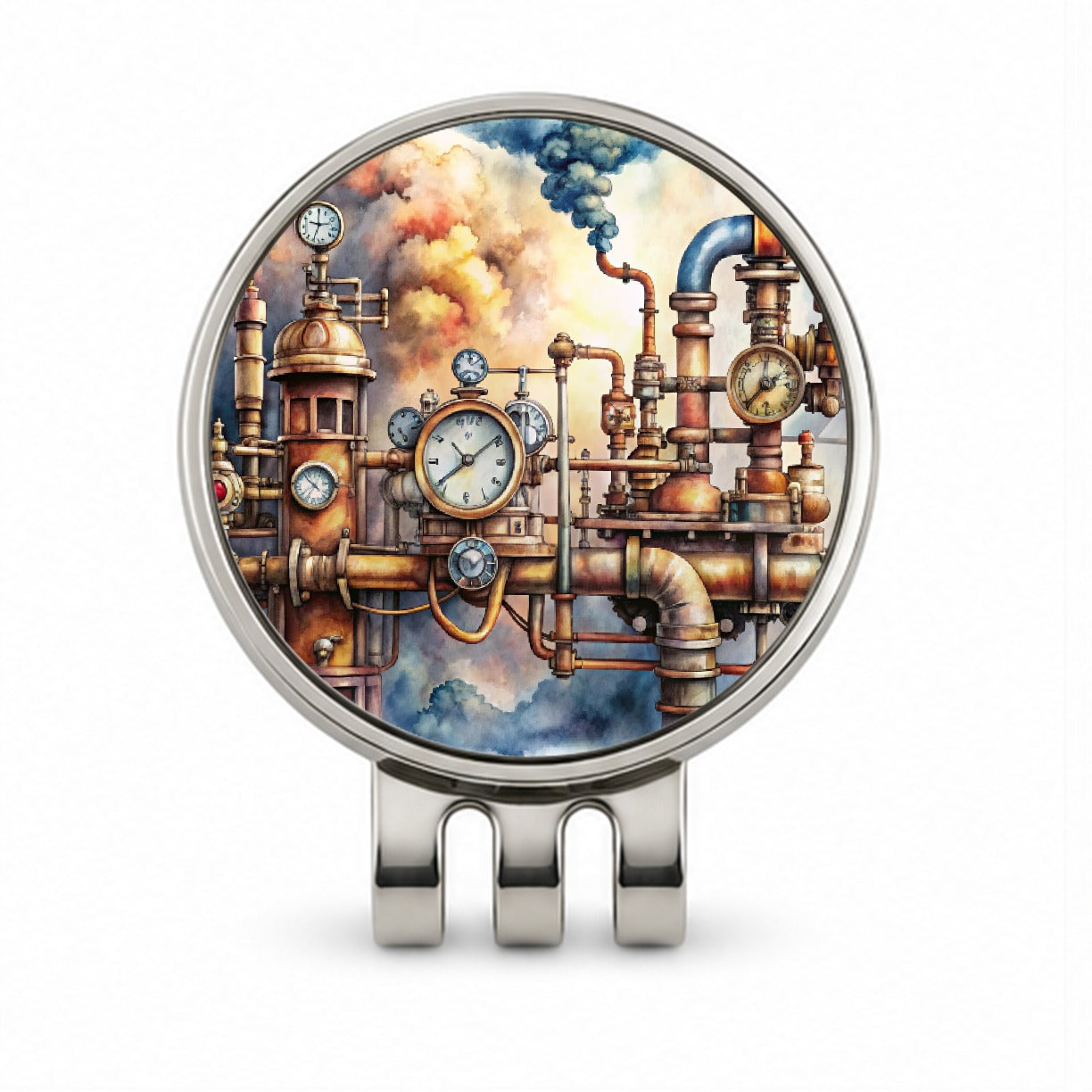 Sci-fi Steampunk Pipes Steam Gauges Watercolor Golf Hat Clip with Ball Marker