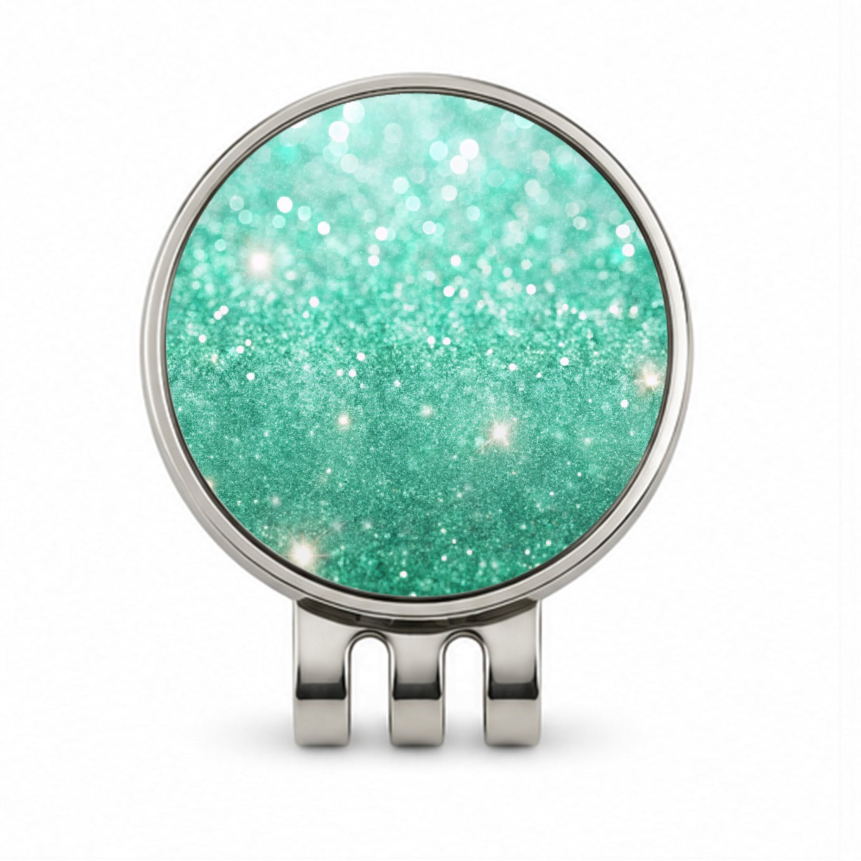 Sea Green Faux Glitter Golf Hat Clip with Ball Marker