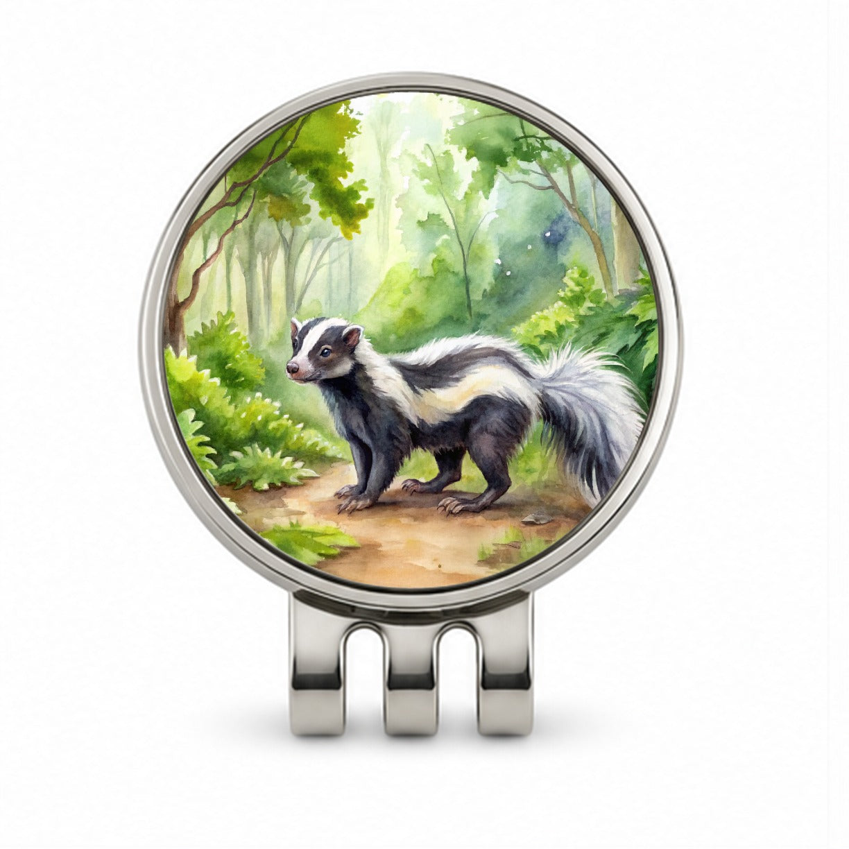Skunk In The Forest Watercolor Golf Hat Clip with Ball Marker