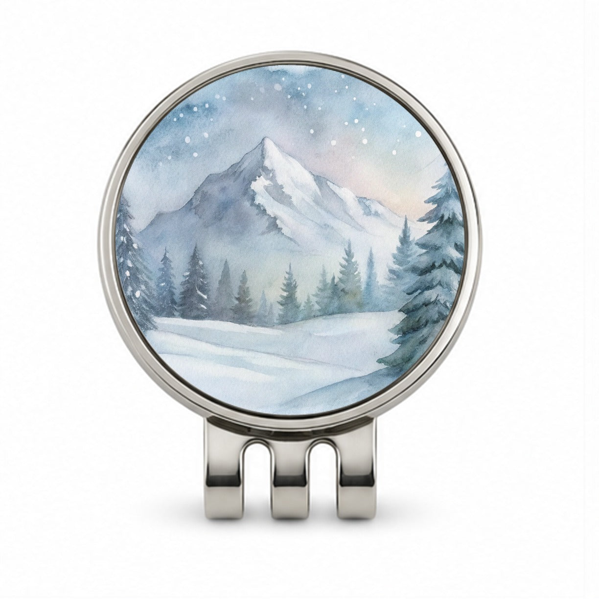 Snowy Wilderness Watercolor Golf Hat Clip with Ball Marker