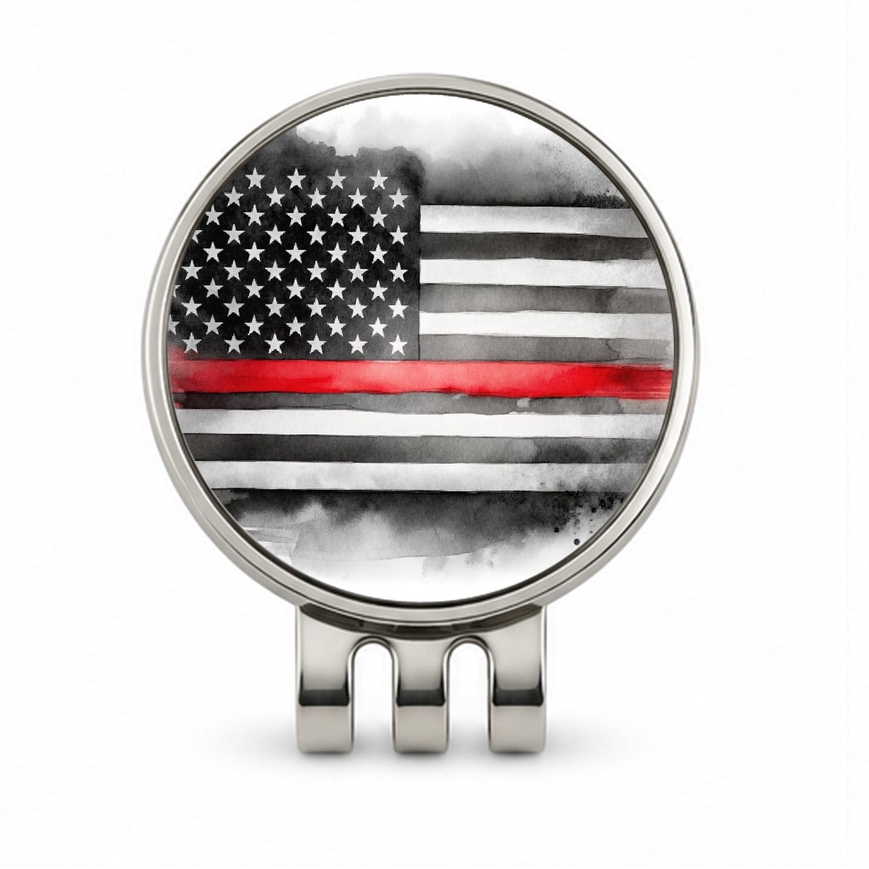 Thin Red Line Black And White American Flag Support Firemen Firefighters Golf Hat Clip with Ball Marker