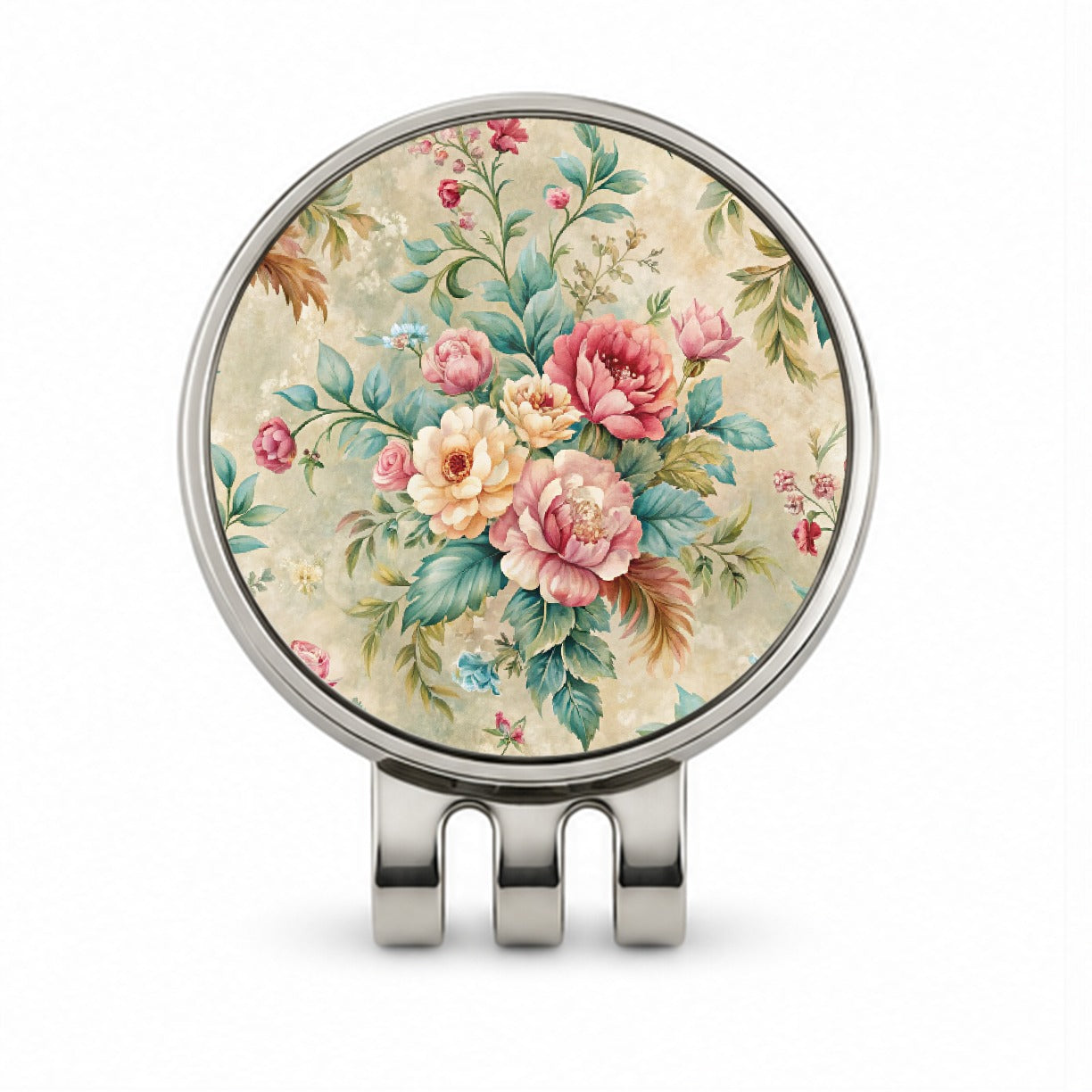 Victorian Flowers Wallpaper Golf Hat Clip with Ball Marker