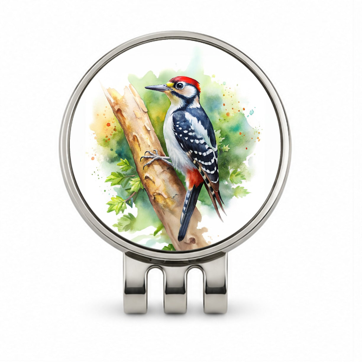 Woodpecker In Tree Bird Watercolor Golf Hat Clip with Ball Marker