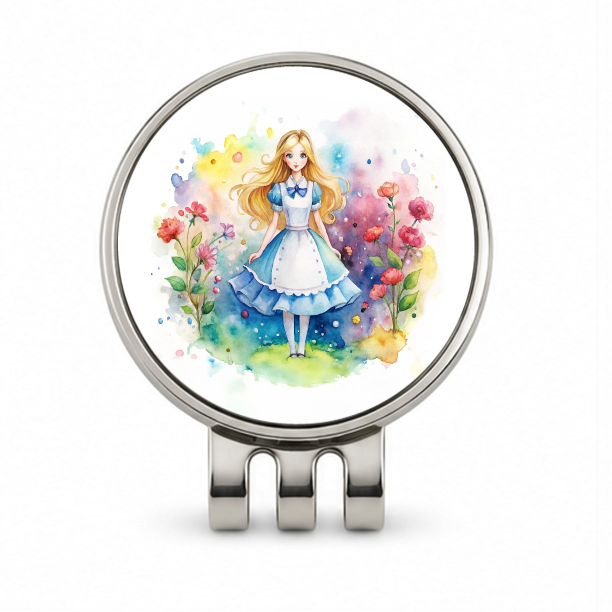 Alice In Wonderland Watercolor Golf Hat Clip with Ball Marker