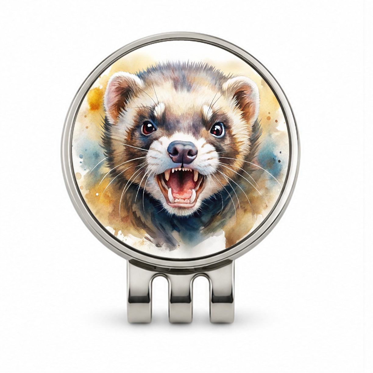 Angry Ferret Watercolor Golf Hat Clip with Ball Marker