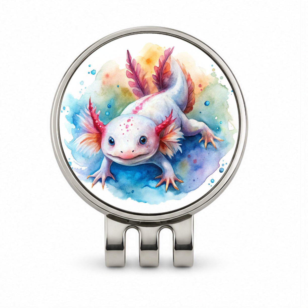 Axolotl Watercolor Golf Hat Clip with Ball Marker