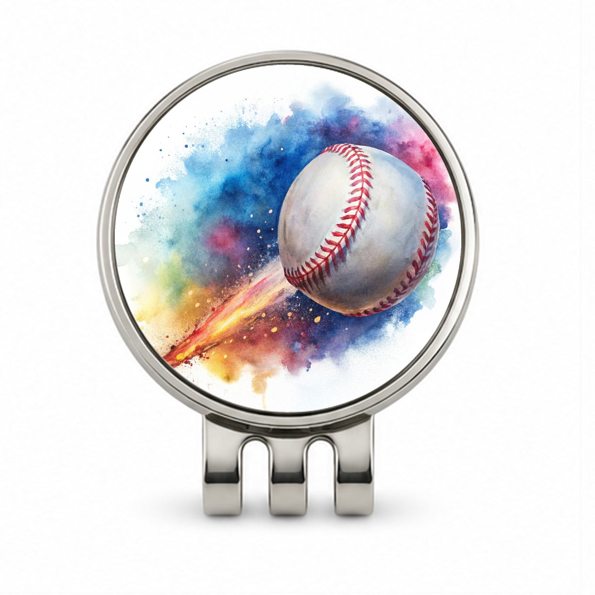 Baseball Rocketing Through The Air Watercolor Golf Hat Clip with Ball Marker