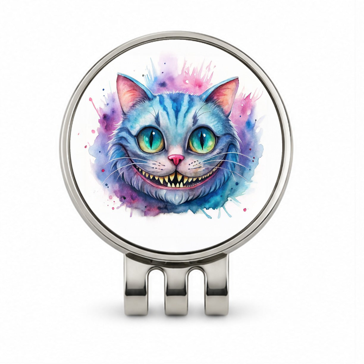 Cheshire Cat Alice in Wonderland Watercolor Golf Hat Clip with Ball Marker