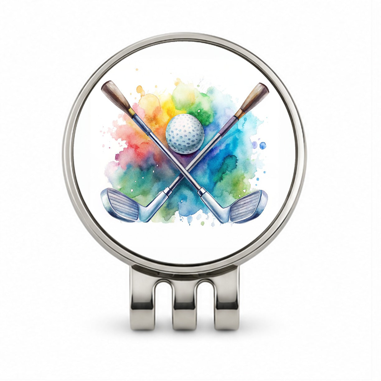 Crossed Golf Clubs And Ball Watercolor Golf Hat Clip with Ball Marker