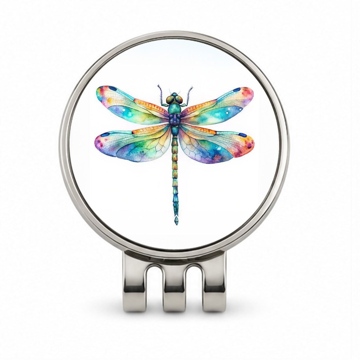 Dragonfly Rainbow Watercolor Golf Hat Clip with Ball Marker