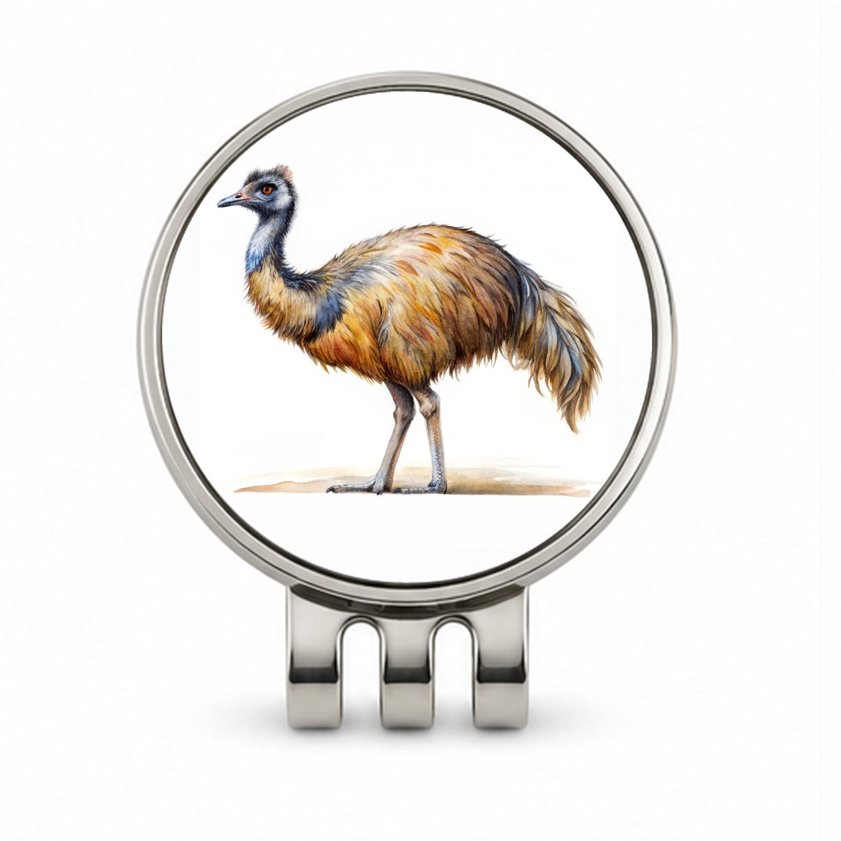 Emu Standing Watercolor Golf Hat Clip with Ball Marker