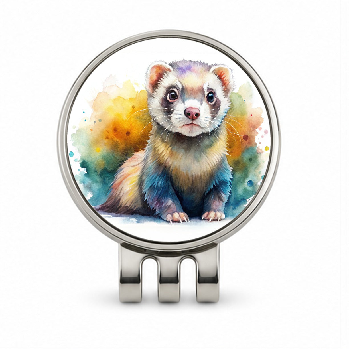Ferret Colorful Watercolor Golf Hat Clip with Ball Marker