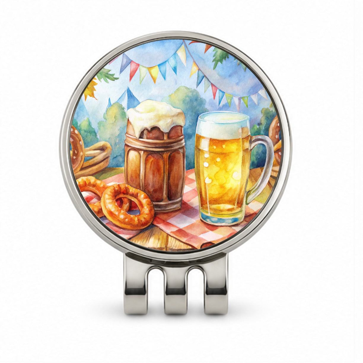 German Oktoberfest Beer Pretzel Watercolor Golf Hat Clip with Ball Marker