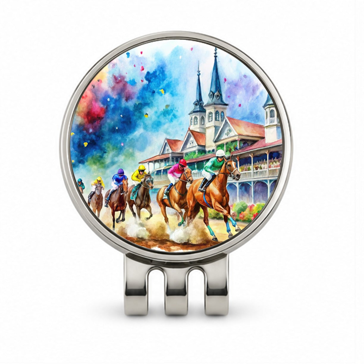 Horse Racing Derby Watercolor Golf Hat Clip with Ball Marker