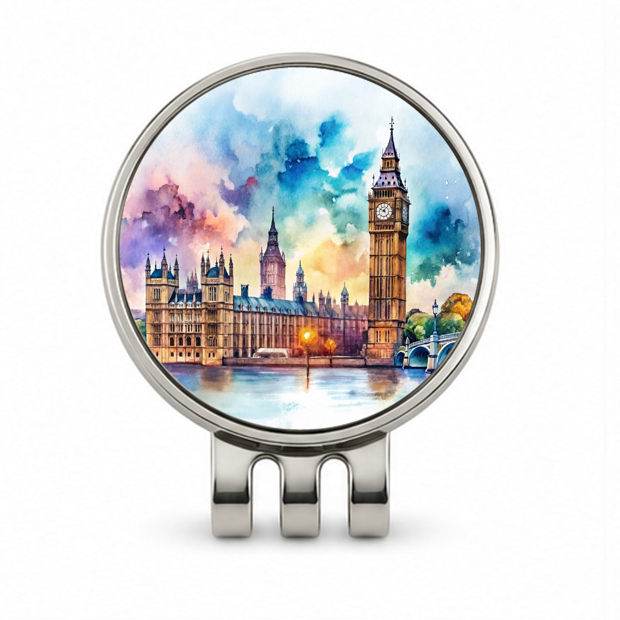 London Big Ben Scene Watercolor Golf Hat Clip with Ball Marker