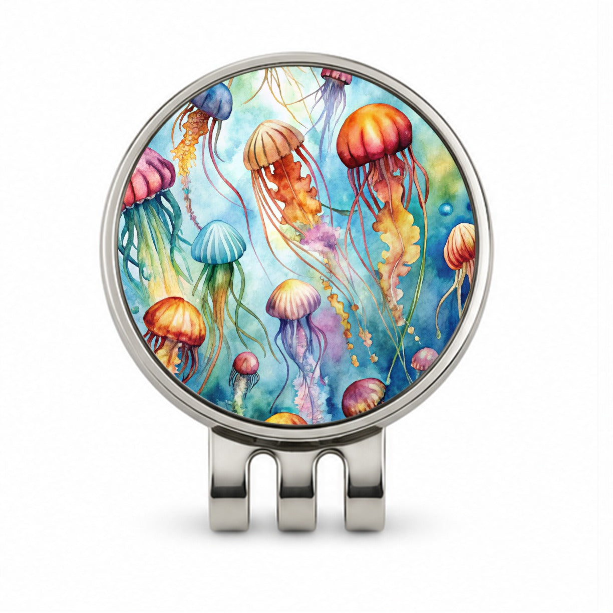 Lots Of Jellyfish Underwater Watercolor Golf Hat Clip with Ball Marker