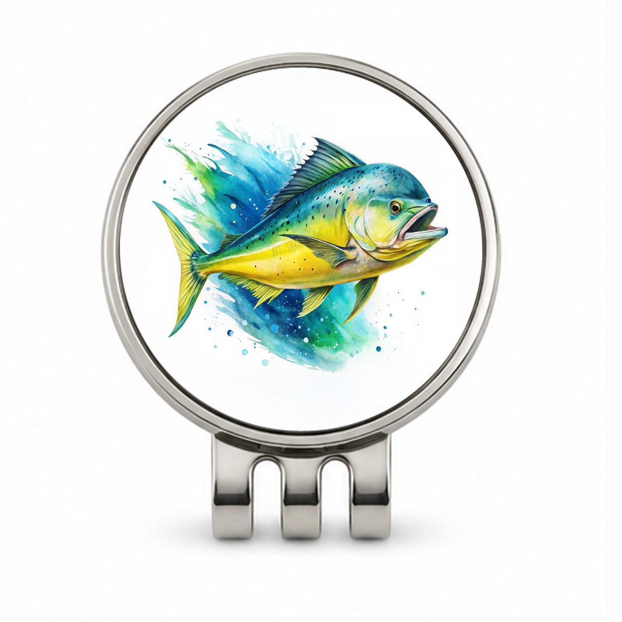Mahi Mahi Fish Watercolor Golf Hat Clip with Ball Marker