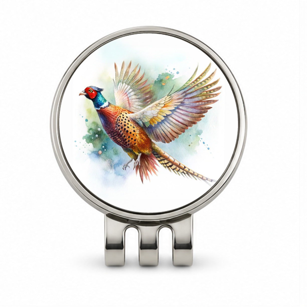 Pheasant In Flight Watercolor Golf Hat Clip with Ball Marker