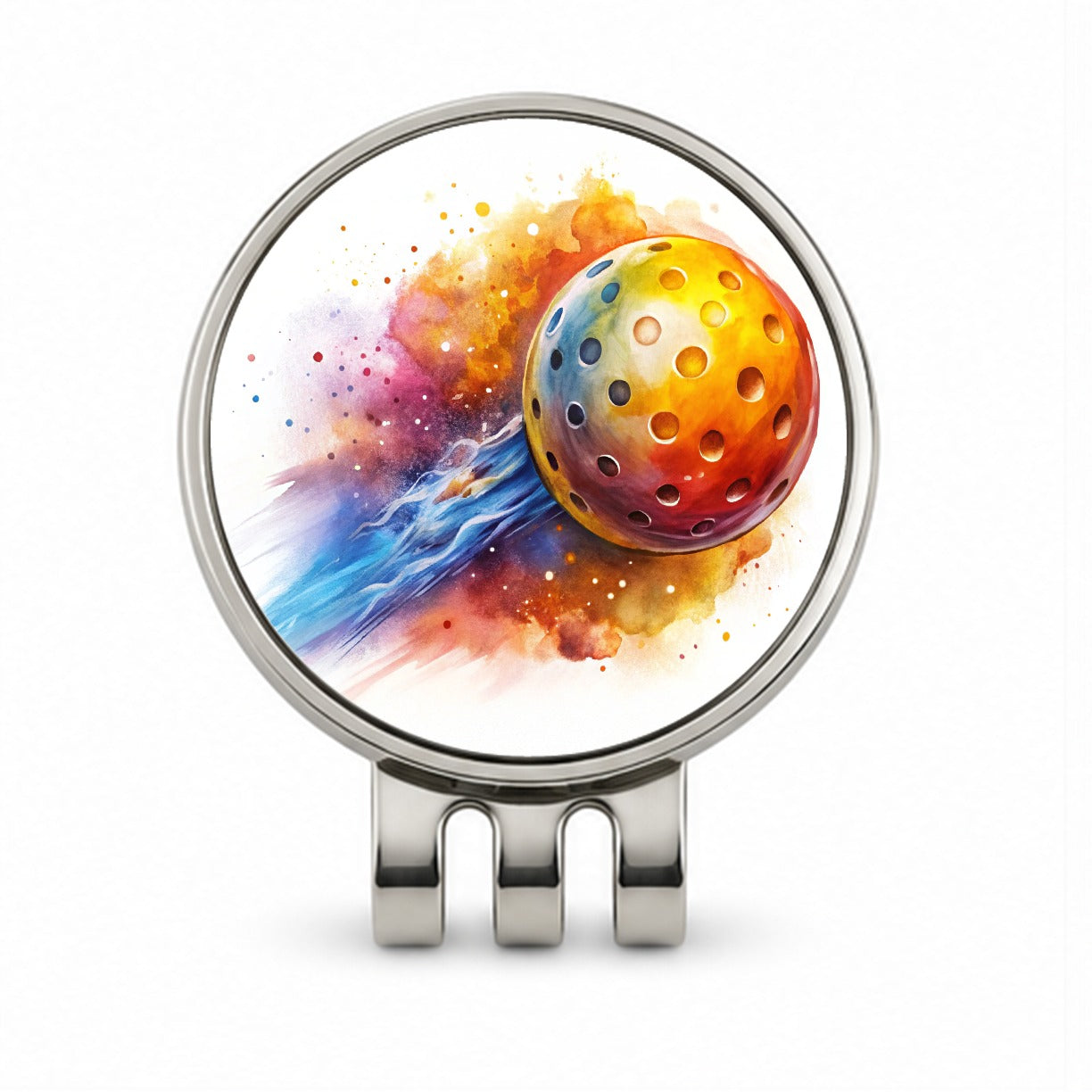 Pickleball Ball Rocketing Through The Air Watercolor Golf Hat Clip with Ball Marker