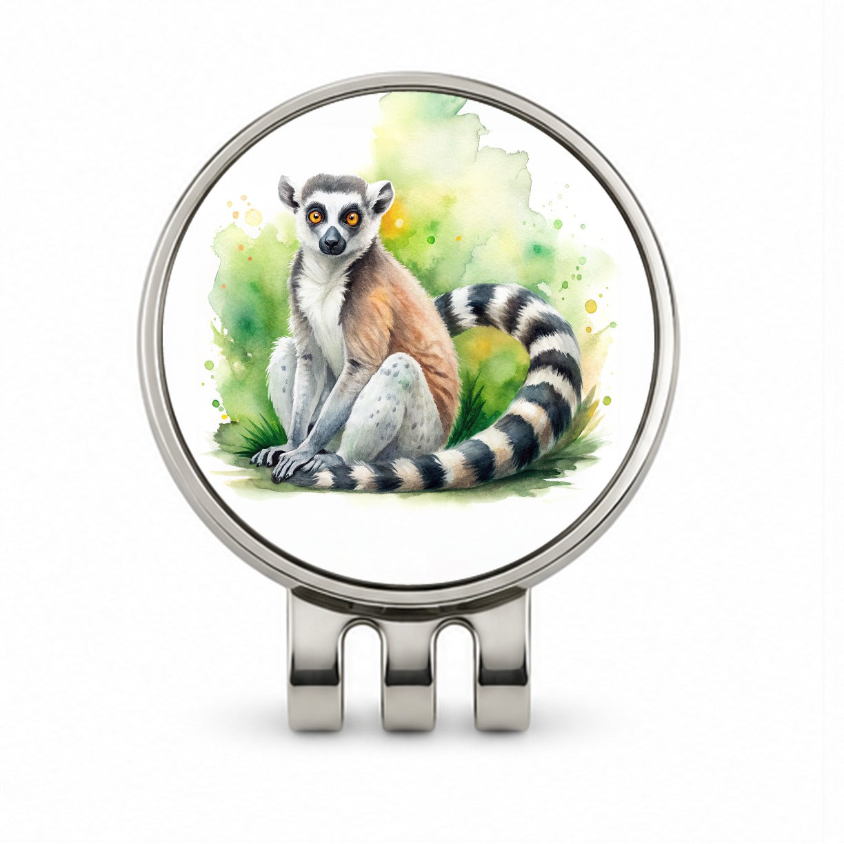 Ring-Tailed Lemur Watercolor Golf Hat Clip with Ball Marker