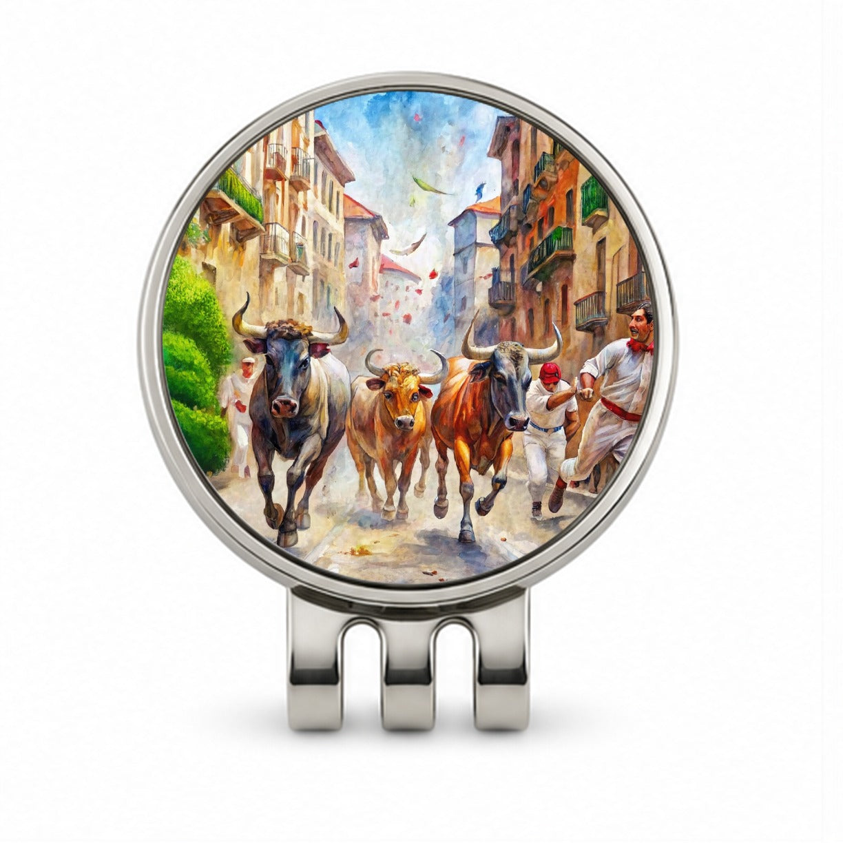 Running of the Bulls in Spain Golf Hat Clip with Ball Marker