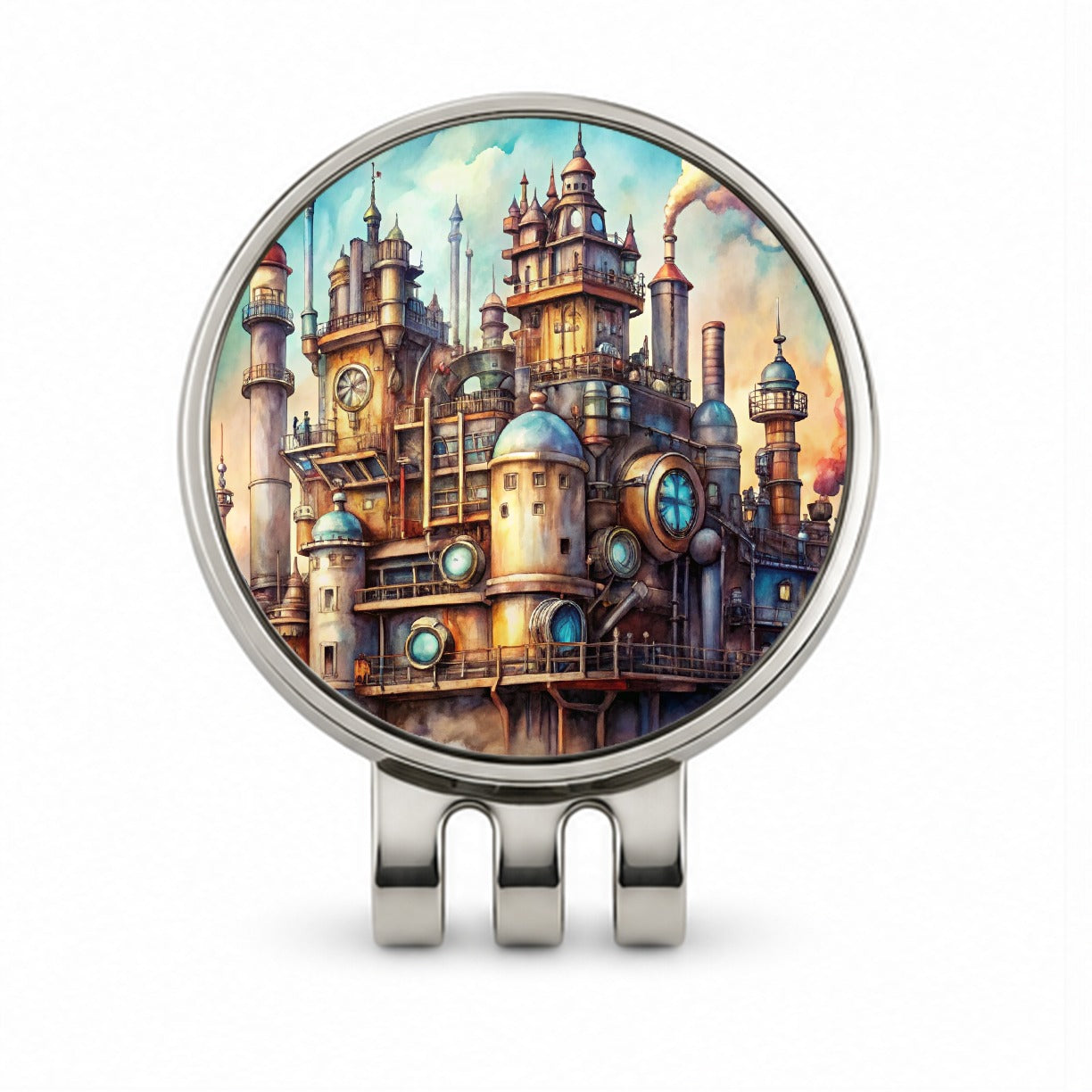 Steampunk Castle City Fantasy Sci-fi Golf Hat Clip with Ball Marker