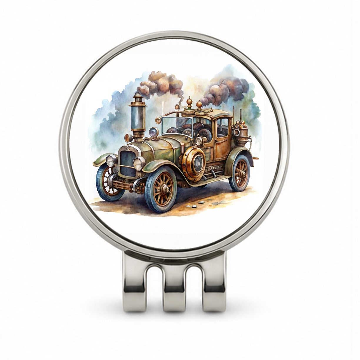 Steampunk Retro Fantasy Sci-fi Car Watercolor Golf Hat Clip with Ball Marker